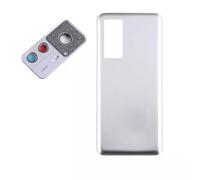 Copri Batteria + biadesivo + lente compatibile con Xiaomi 12T Pro 5G 22081212UG Ricambio Vetro protezione Posteriore Back Cover Retro Scocca adesivo + lente con cornice (Silver)