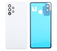 Copri Batteria compatibile con SAMSUNG GALAXY A52 4G A525F / A52 5G A526B / A52S 5G A528B retro Posteriore Back Cover coperchio in plastica rigida + lente con cornice + Biadesivo perincollato (Bianco)