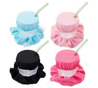 Copri Bevande Anti Spike Scrunchie, 4 Pezzi, Riutilizzabile Elastici Copri Bevande, Copertura per Bevande Scrunchie Drink, con foro per cannuccia, per Spiaggia, Feste, sicurezza per bar e serate fuori