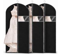 Copri borsa lunga, traspirante, da 183cm (3 pezzi) da appendere, per abiti da sposa, per abiti da ballo, abiti da sposa, con finestra trasparente a prova di tarma, borsa per riporre vestiti nero
