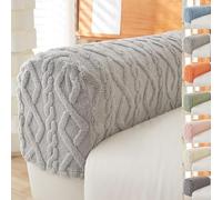 Copri Braccioli Elastici Per Divano, Morbida Stoffa Jacquard Anti-Scadimento Per Poltrone, Salotti E Mobili, Lavabile In Lavatrice(Plush - Light Gray,Large-Set of 2)