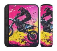 Copri cintura di sicurezza per auto, 2 pezzi, morbida copertura per tracolla per fotocamera per adulti e bambini, motivo motocross neon
