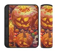 Copri cintura di sicurezza per auto, 2 pezzi, morbido cuscinetto per cintura di sicurezza per adulti, bambini, M, dolcetto o scherzetto, zucche di Halloween, teschi, candele, dolci