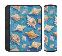 Copri-cintura di sicurezza per auto, 2 pezzi, morbido, imbottito, per adulti e bambini, motivo con conchiglie blu