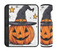 Copri-cintura di sicurezza per auto, 2 pezzi, morbido, per zaino, per adulti, ragazzi, bambini, M, zucca di Halloween, con cappello da strega e stelle