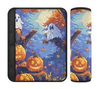 Copri cintura di sicurezza per auto, 2 pezzi, traspirante, per cintura di sicurezza, per adulti, bambini, S, Halloween, pixel, zucche e fantasmi