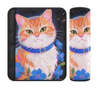 Copri cintura di sicurezza per auto, 2 pezzi, traspirante, per cintura di sicurezza, per adulti, bambini, bambini, S, gatto cosmico con fiori