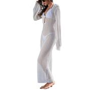Copri Costume Da Bagno Donna Lungo Copricostume Mare Trasparente Copribikini Manica Lunga Bikini Cover Up Tunica Spiaggia Cappuccio Vestito Mare Traspirante Estate Vacanze Mare S-L (White, S)