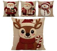 Copri Cuscini Natalizi,4 Pezzi Babbo Natale Decorazione Casa | Foderi Decorativi 46x46 Cm Per Cuscini Di Natale | Per Divano Sedia Camera Da Letto Soggiorno Fattoria Ufficio Dormitorio Hotel Vacanze