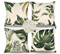 Copri Cuscini Per Divano All'Aperto Federe Cuscini Divano Verde Estiva Impermeabile Fodere Cuscini 40x40 Lino Set di 4 Copricuscino Divano Per Soggiorno Giardino Patio Divano Decor( Foglia Verde A)