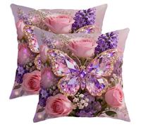 Copri Cuscino Butterfly Flower Romantic Rose Lilac Spring Peach Fodere Cuscini Set 2 Morbida Decorative Fodera per Cuscino per Sedia Salotto Casa 45X45Cm