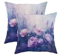 Copri Cuscino Flower Lavender Peony Print Federe De Cuscini Set 2 Cerniera Invisibile Morbida Fodere Cuscini per Giardini Sedia Casa 45X45Cm