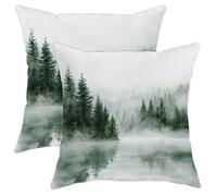 Copri Cuscino Trees Green Pine Tree Landscape Federe De Cuscini Set 2 Traspirante Morbida Copricuscini per Salotto Letti Casa 45X45Cm