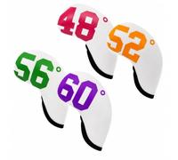 Copri da Golf Copertura Iron Protezione Custodia in Neoprene Elastico Profilo Curvo Sicuro Silenzioso Adatto a Carrello E Custodia, Bianco Con Scritte Colorate, Set Da 4 Sand Wedge