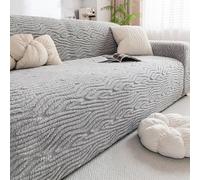 Copri Divano 1 2 3 4 5 Posti Copridivani Elastici, Copridivano Elasticizzato per Soggiorno Antiscivolo Lavabili Sofa Cover con Cinturino Elastico Light-Grey 4-Seater-(235-300cm)