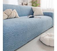 Copri Divano 1 2 3 4 5 Posti Copridivani Elastici, Copridivano Elasticizzato per Soggiorno Antiscivolo Lavabili Sofa Cover con Cinturino Elastico Blue 3-Seater-(190-230cm)