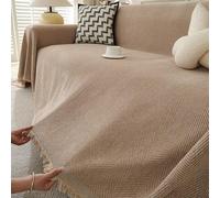 Copri Divano 1/2/3 posti con braccioli Telo Copridivano Grande con Frange in Ciniglia Motivo a Spina di Pesce AntiGraffio Gatto Copridivani Protezione per Mobili e Divano(Khaki,180x90cm)