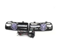 Copri Faro Anteriore Auto 2 Pezzi Paraurti Anteriore Auto Fari Griglia Sportiva Luci Di Marcia A Rene Con LED DRL Fendinebbia Per VW Per Golf MK4 1997-2006 Fari Anteriori Auto(Blue light)