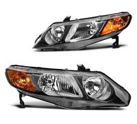 Copri Faro Anteriore Auto Gruppo Ottico Anteriore Per Civic Sedan 4 Porte 2006 2007 2008 2009 2010 2011, Alloggiamento Nero, Riflettore Ambra Paralume Trasparente(Black Amber)