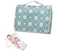 Copri fasciatoio riutilizzabile con tasca in tessuto per fasciatoio da viaggio per neonati per mamme e papà- blu carino cartone animato piccoli fiori bianchi