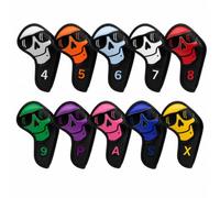 Copri Ferro da Golf Copri Testa Copertura Mazze Guaina Protezione in PU Anti Graffio Tag con 4 5 6 7 8 9 Fantasia Pirata per Organizzare le Mazze, Nero Con Teschio Multicolore, style to 2