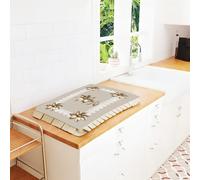 Copri Fornelli 46x70 cm Beige con Fiori in Rilievo - Microfibra Poliestere - Stampa Digitale Alta Definizione - Elegante Copertura per Cucina con Volant - AntiGraffio e Antipolvere - Made in Italy
