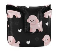 Copri mazza da golf a forma di cuore rosa con barboncino e putter magnetico a scatto per mazze e mazze quadrate in pelle PU impermeabile