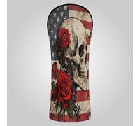 Copri mazza da golf con teschio retrò e rosa rossa, accessori in pelle di alta qualità con targhetta numerata, progettati per adattarsi a tutti i legni e conducenti