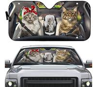 Copri Parabrezza per Car Impermeabile Parasole per Auto Portabile Copri Vetro Car Universale per Camion SUV Estate Maine Coon con Fascia Rossa alla Guida, Famiglia Maine Coon alla Guida M