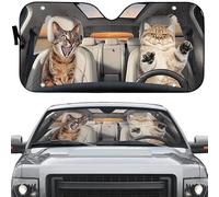 Copri Parabrezza per Car Parasole per Auto Parasole Auto Parabrezza Universale per SUV Camion Estate Gatti Spaventosi su Ruote al Tramonto, Coppia di Gatti in Preda al Panico alla Guida M