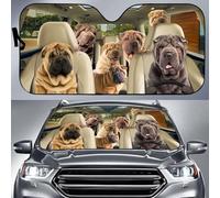 Copri Parabrezza per Car Portabile Parasole per Auto Pieghevole Parasole Auto Parabrezza Universale per SUV Camion Estate Cani Shar Pei, Famiglia di Cani Shar Pei Che Guida L'Auto L