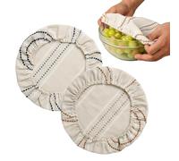Copri per alimenti - Copri elastici, coperchi per lattine in lino traspirante lavabile in 2 pezzi | Conservazione della carne di frutta e verdura Copertura per frutta, insalata, pasta,