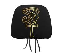 Copri poggiatesta per auto con motivo a forma di occhio di Horus, raffigurante l'antico Ankh egiziano. Set universale per poggiatesta per sedili anteriori e posteriori, adatto alla maggior parte dell