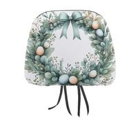 Copri poggiatesta per auto, motivo ghirlanda pasquale circolare, con foglie verdi, 2 pezzi, elastica, comoda, per donne e uomini, universale, adatta alla maggior parte delle auto, furgoni, SUV, camion