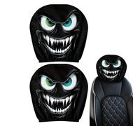 Copri-poggiatesta per Halloween, 2 pezzi, Big Eyes, per auto, traspirante, elasticizzato, per il riposo della testa, per veicoli, conducente, beige