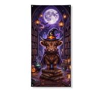 Copri porta a forma di mucca, decorativo, fantasioso cappello magico luna, viola con corda, sfondo per porta d'ingresso, decorazione per la casa, per portico, parete, interni ed esterni, 91 x 182 cm
