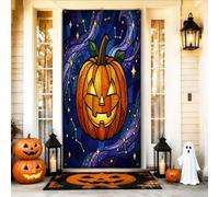 Copri porta a forma di zucca, decorativo, con stelle colorate e festose, per Halloween, arancione, con corda da appendere, decorazione per la casa, per portico, patio, porta, feste, 91 x 182 cm