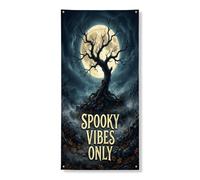 Copri porta con albero, decorativo, gotico, luna scura, nebbia, Halloween, nero, con corda da appendere, decorazione per la casa, per portico, parete, interni ed esterni, 91 x 182 cm