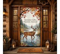 Copri porta con citazione autunnale con cervo rustico e citazione per | Striscione per porta d'ingresso, tema rustico, foglie d'acero autunnali, paesaggio selvaggio, citazione ispirata alla caccia