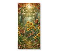 Copri porta con girasole, decorativo, ispirato alla natura, cervo e coniglio, verde primavera, con corda da appendere, decorazione per la casa, per portico, patio, porta, decorazione per feste, 91 x