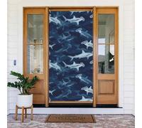 Copri porta con stampa di squalo martello mimetico blu, decorazione per interni ed esterni, primavera, estate, autunno, inverno, Halloween, Natale, decorazioni per la casa