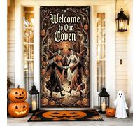 Copri porta con streghe decorative, gotico spettrale zucche alberi di Halloween nero con corda copertura per porta d'ingresso decorazione per la casa per portico porta parete interna esterna 91 x 182