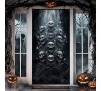 Copri porta con teschio gotico e citazione horror per Halloween, 91 x 183 | Nebbia vorticosa, cartello per porta d'ingresso, atmosfera horror gotica, immagini agghiaccianti, decorazione per la casa