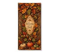 Copri porta con zucche decorative, autunnali rustiche foglie di ghianda autunnali arancioni con corda da appendere, decorazione per la casa, per portico, patio, porta, feste, 91 x 182 cm