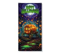 Copri porta con zucche decorative, fantasiosa carrozza spettrale Jack-o'-lantern, arancione con corda per porta d'ingresso, decorazione per la casa, per portico, patio, porta, feste, 91 x 182 cm