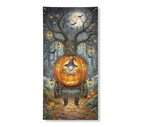 Copri porta con zucche decorative, fantasioso fantasma spettrale lanterna arancione con corda per porta d'ingresso, striscione decorativo per la casa, per portico, parete, interni ed esterni, 91 x 182