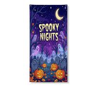 Copri porta con zucche decorative, fantasioso fantasma spettrale tomba di Halloween viola con corda da appendere copertura per porta decorazione per la casa per portico ingresso interno esterno feste