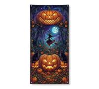 Copri porta con zucche decorative, fantasioso gatto gotico strega Halloween arancione con corda per porta d'ingresso, decorazione per la casa, per portico, patio, porta, feste, 91 x 182 cm