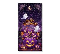 Copri porta con zucche decorative, fantasmi festivi fantasiosi luna, Halloween, viola, con corda da appendere, decorazione per la casa, per portico, ingresso, interni ed esterni, feste, 91 x 182 cm