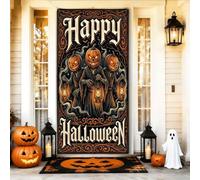 Copri porta con zucche decorative, lanterna fantasma spettrale gotica per Halloween, nera, con corda, striscione per porta d'ingresso, decorazione per la casa, per portico, parete, interni ed esterni